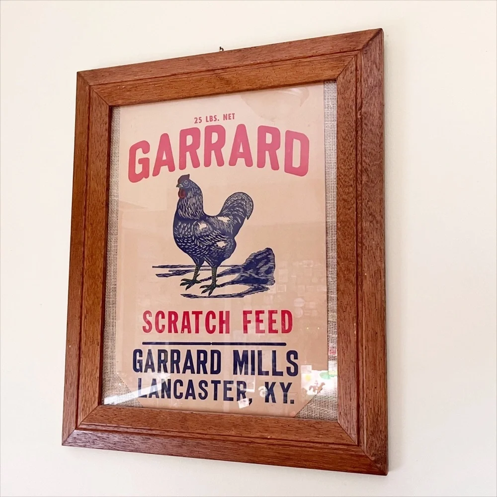 Vintage Paper Feed Sack Chicken‎ Hen Garrard Mills Lancaster Kentucky farmhouse